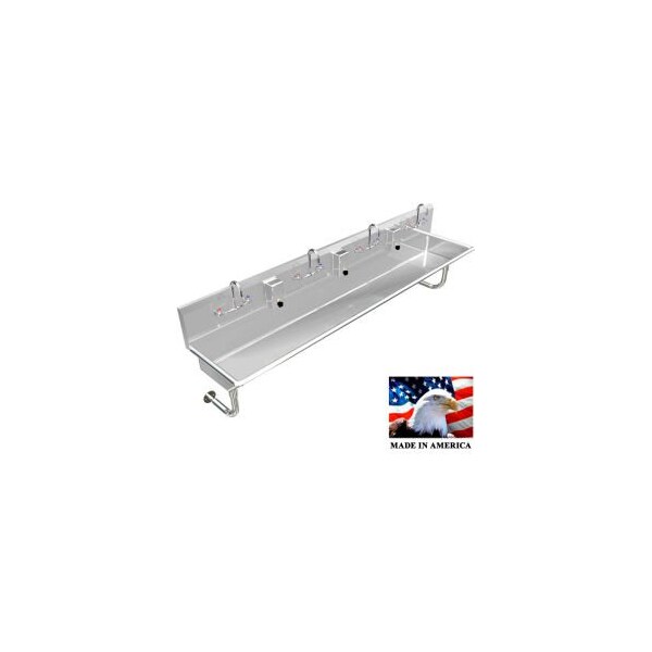 Best Sheet Metal. BSM Inc. Stainless Steel Sink, 4 User w/Manual Faucets, Round Tube Mounted 80" L X 20" W X 8" D 043M80208R - main
